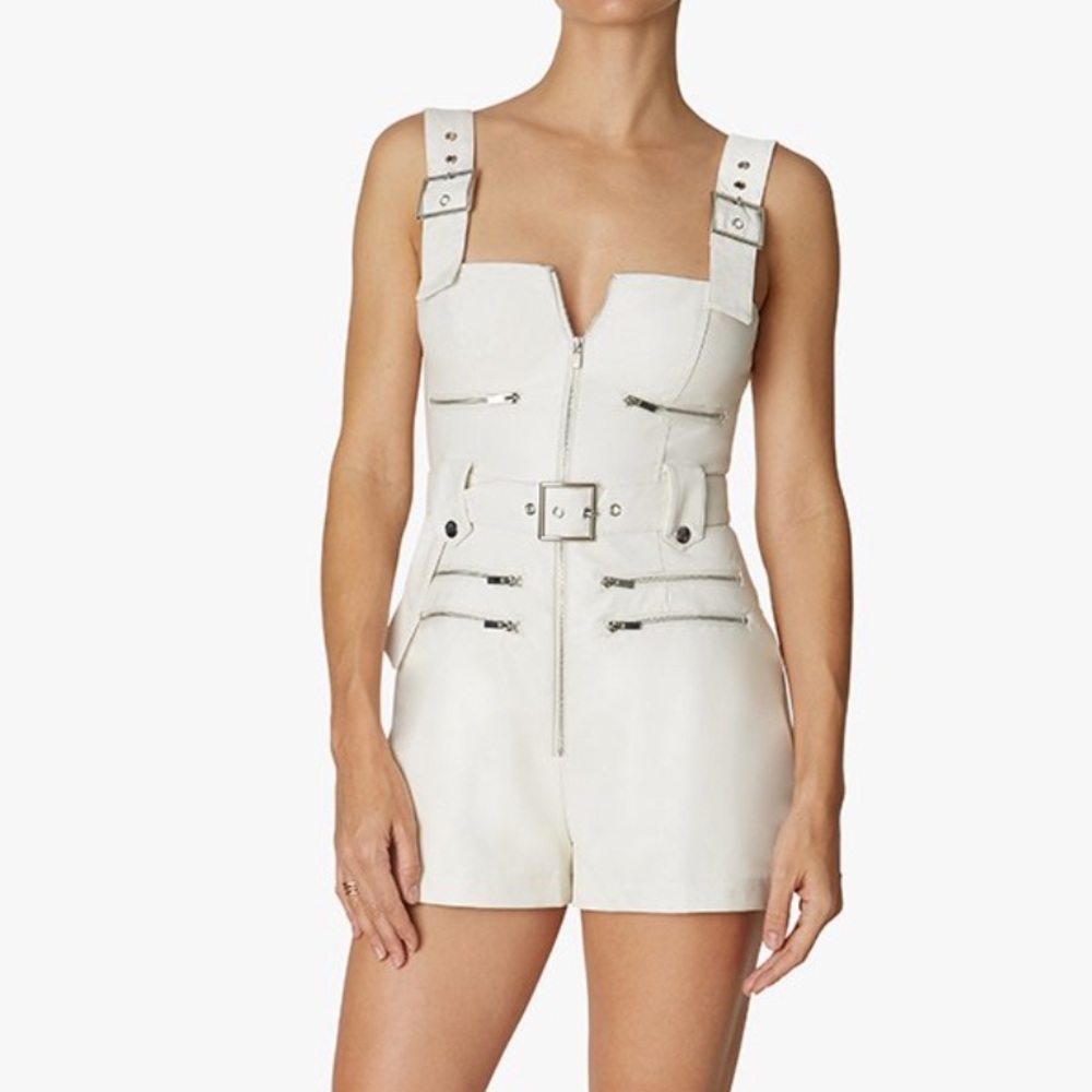 WeWoreWhat White Vegan Leather Moto Romper